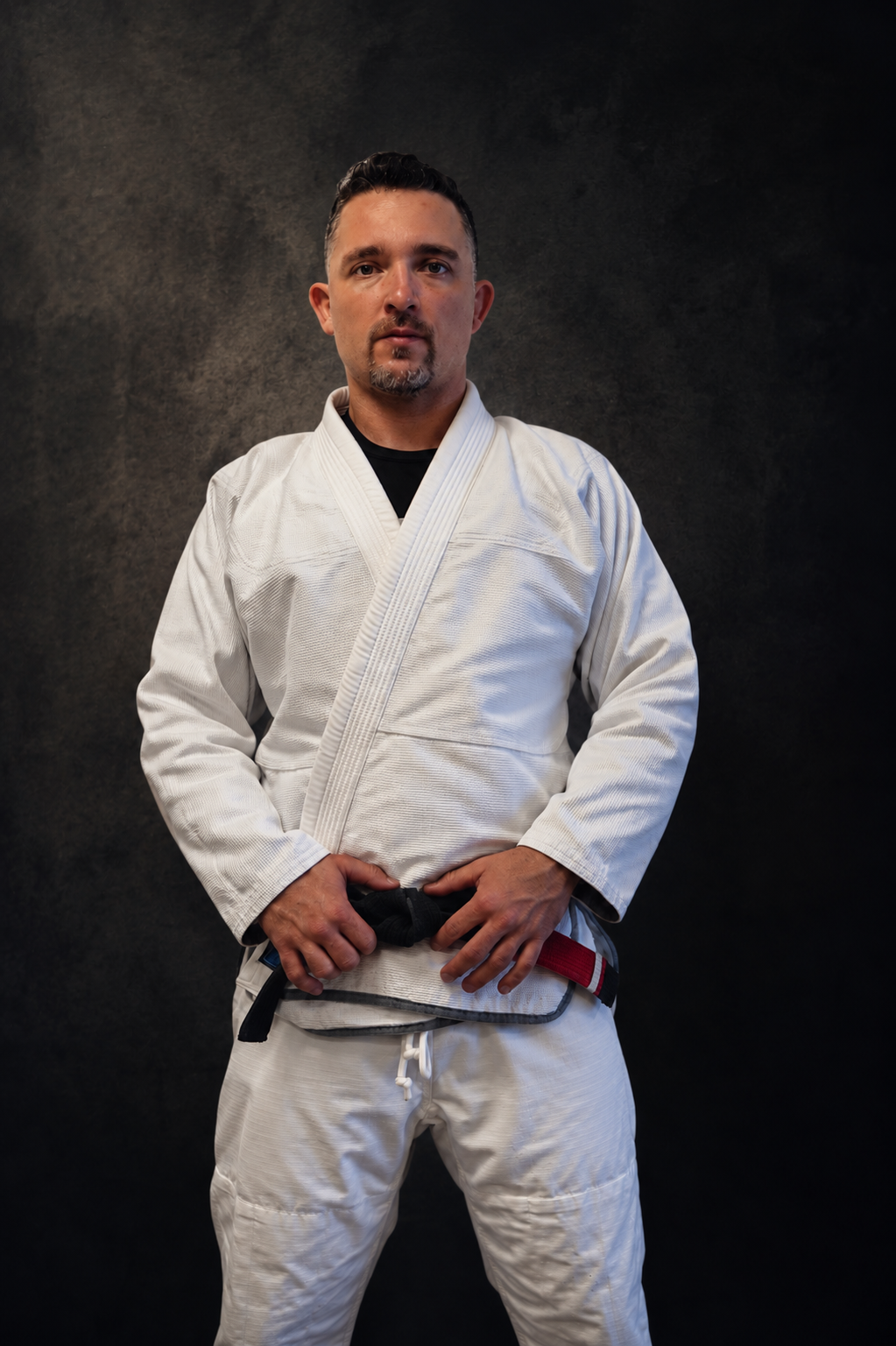 Gabriel Moreira in a plain white gi with a black belt